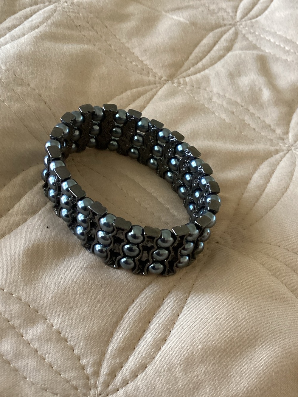 Hematite Stretch Beaded Bracelet - Women's Fashion Jewelry